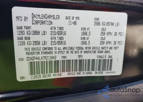 2007 Dodge Grand Caravan Sxt from USA, damaged, VIN 2D4GP44L47R213042